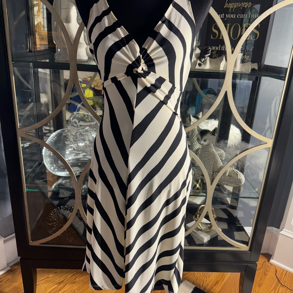 Black and Off White Strip Midi Sundress